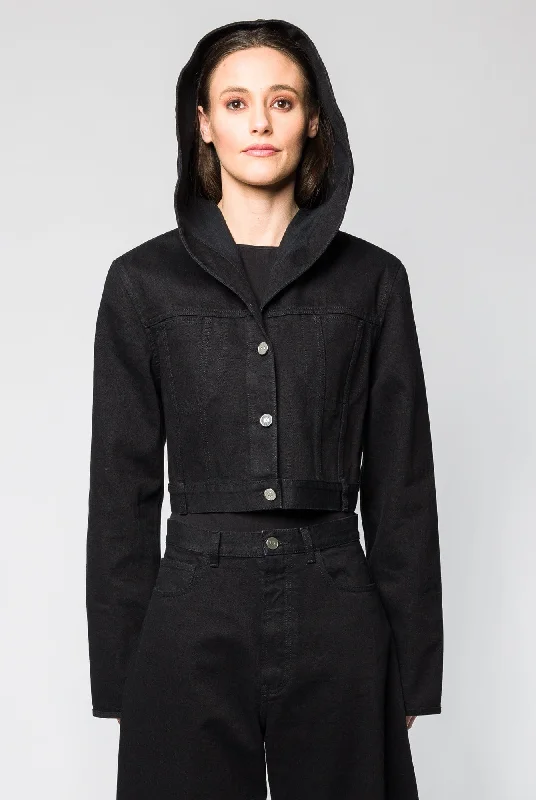 Alaïa Hooded Jacket in Black Zippered Jacket Buttoned Jacket Snapped Jacket