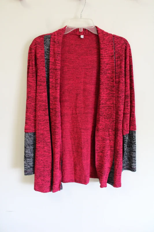 Red Gray Color Blocked Cardigan | S Thin Thick Dense