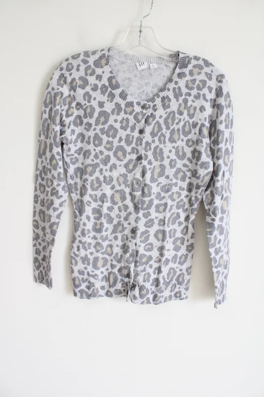 Gap Gray Leopard Print Knit Cardigan | S Sequined Glittery Shiny