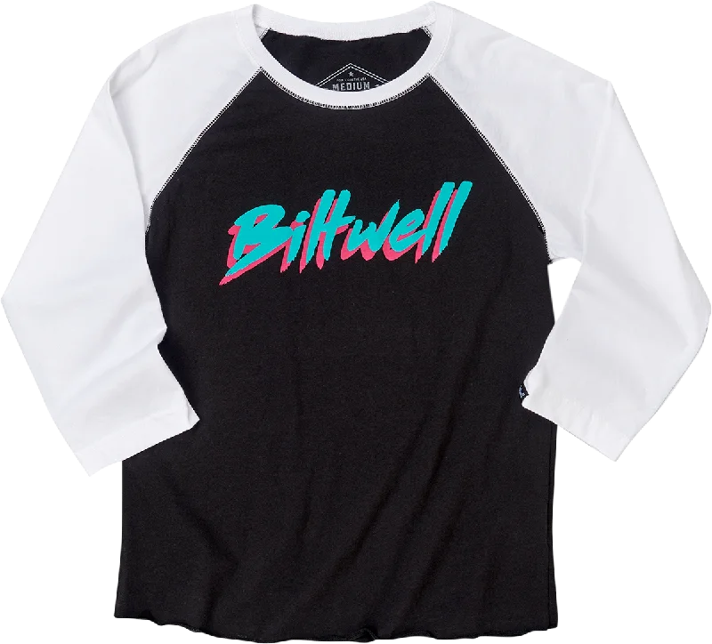 BILTWELL Women's 1985 Raglan T-Shirt - Black/White - Large 8144-060-004 Real Fur Shearling Chenille