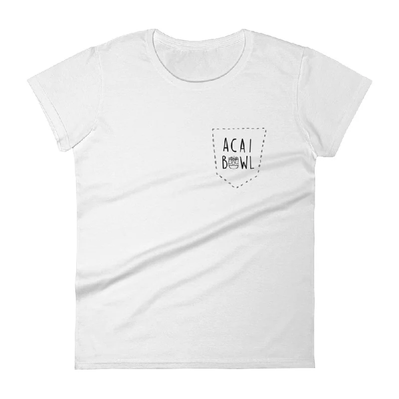 Acai Bowl Faux Pocket: White Ladies T-Shirt Modern Contemporary Chic