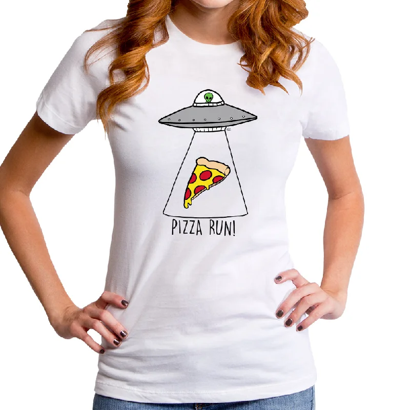 Alien with Pizza Women's T-Shirt Ribbed Striped Patterned