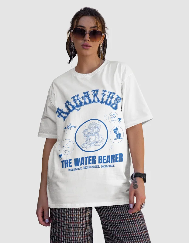 Aquarius The Water Bearer Graphic Printed Oversized T-Shirt For Women Mesh Blend Leather Blend Suede Blend