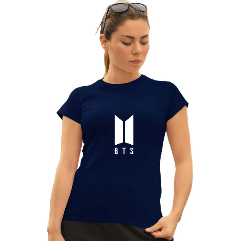 WOMENS BTS -2 PRINTED TSHIRT - NAVY Collared Crew Neck Turtle Neck