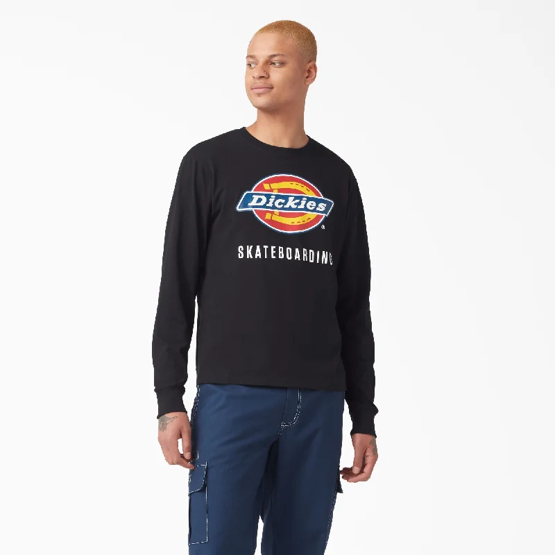 Dickies Skateboarding Logo Graphic Long Sleeve T-Shirt - Black Rayon Velvet Corduroy