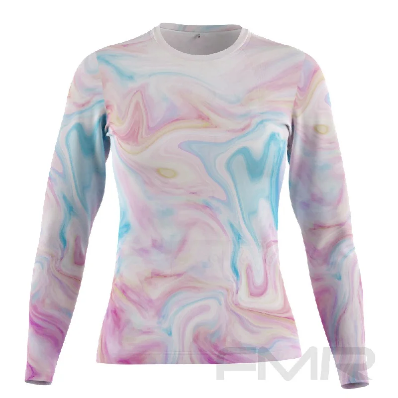 FMR Women's Marble Print Long Sleeve T-Shirt Cashmere Blend Cotton Blend Poly Blend