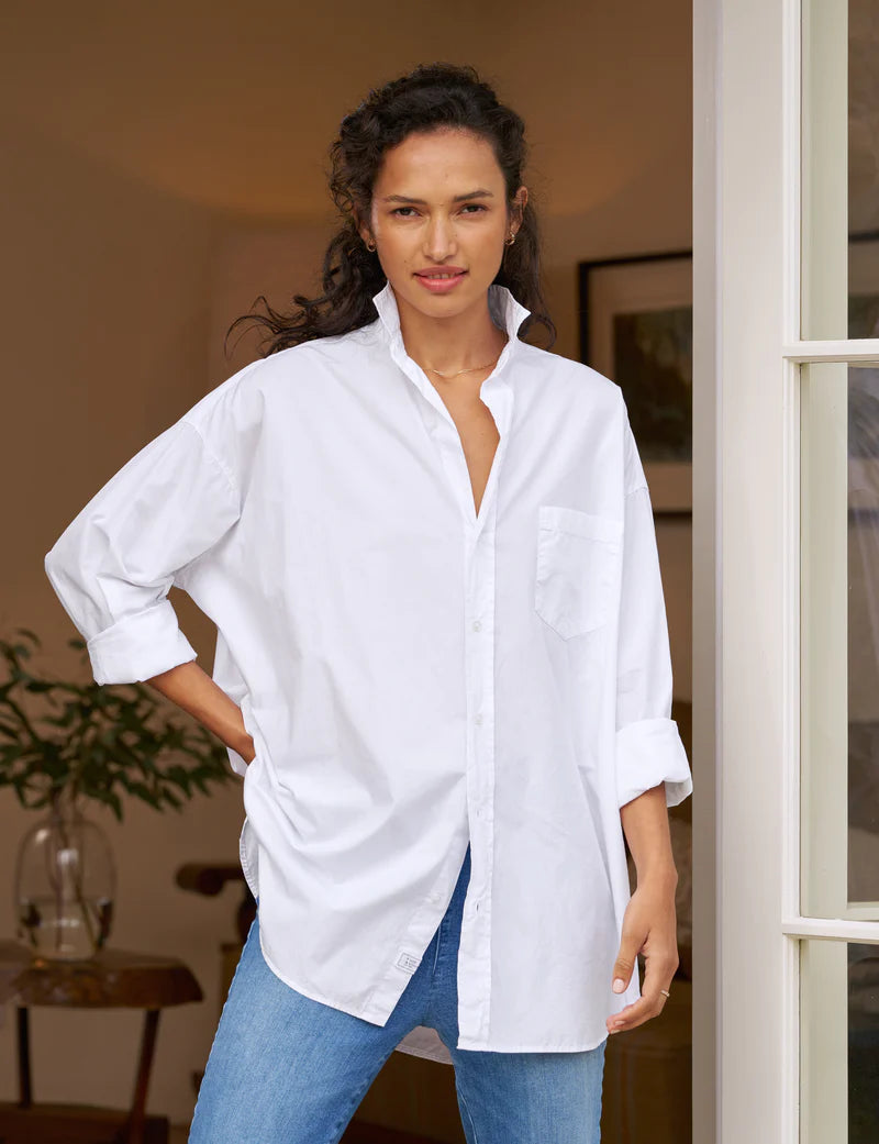 Frank & Eileen - Shirley Oversized Button Up Shirt in White (Cotton) Thin T-Shirt Open Front Quick Dry