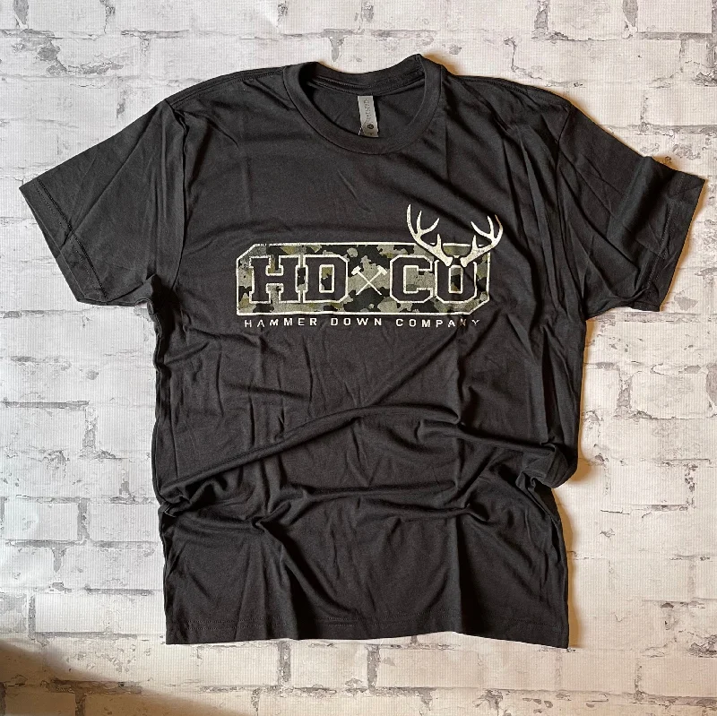 Hammer Down "HDCO Antler Camo" Short Sleeve T-shirt - Solid Graphite Beaded Sequined Faux Fur