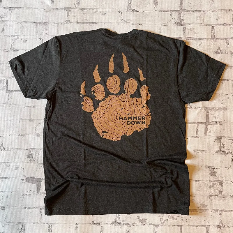 Hammer Down "Bear Claw Topo" Short Sleeve T-shirt - Heather Charcoal Zippered Front Buttoned Front Snap Front