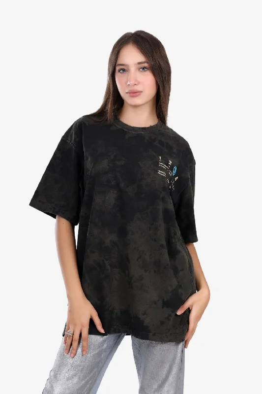 Front & Back Printed Cotton Tee - Black Modern Contemporary Chic