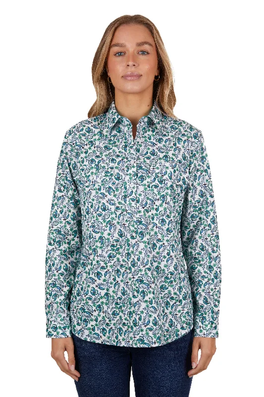 Hard Slog Ladies Thalia Half Placket L/S Shirt - Blue - H4S2101046 Welt Pockets Slit Pockets