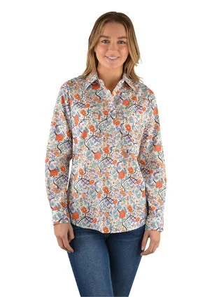 Hard Slog Ladies Juliette Half Placket L/S Shirt - Glacier- H2W2101042 Striped Floral Plaid