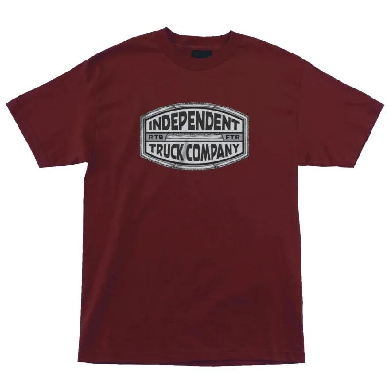 Independent ITC Curb Short Sleeve Mens T-Shirt - Burgundy Collared Crew Neck Turtle Neck