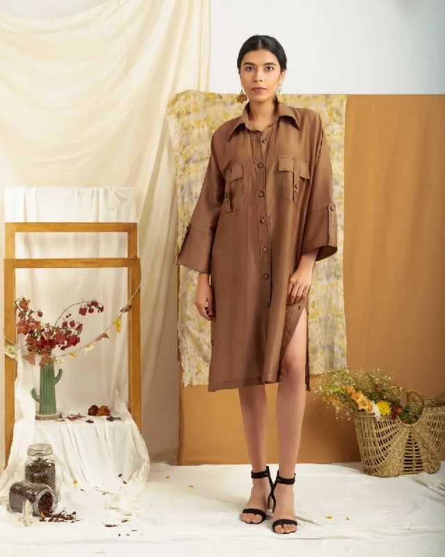 Kattha Brown Shirt Anti-Pilling Machine Wash Handmade