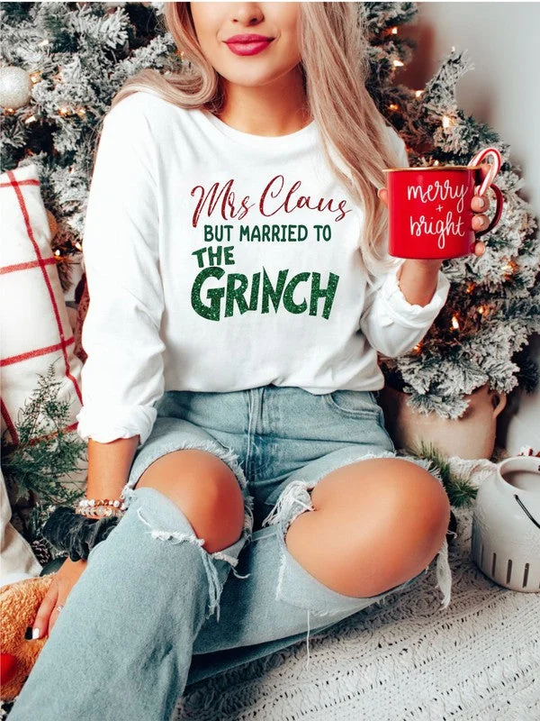 Mrs Claus but Married to the Grinch LS Tee Wool Fabric Cashmere Fabric Tweed Fabric