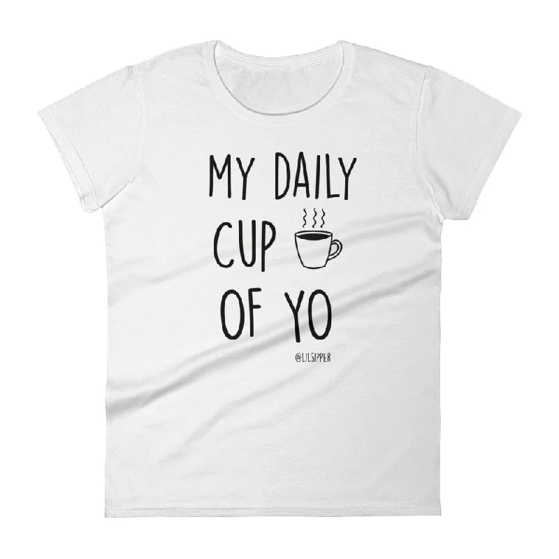 My Daily Cup Of Yo with @lilsipper: White Ladies T-Shirt LIMITED EDITION Denim Fabric Leather Fabric Suede Fabric