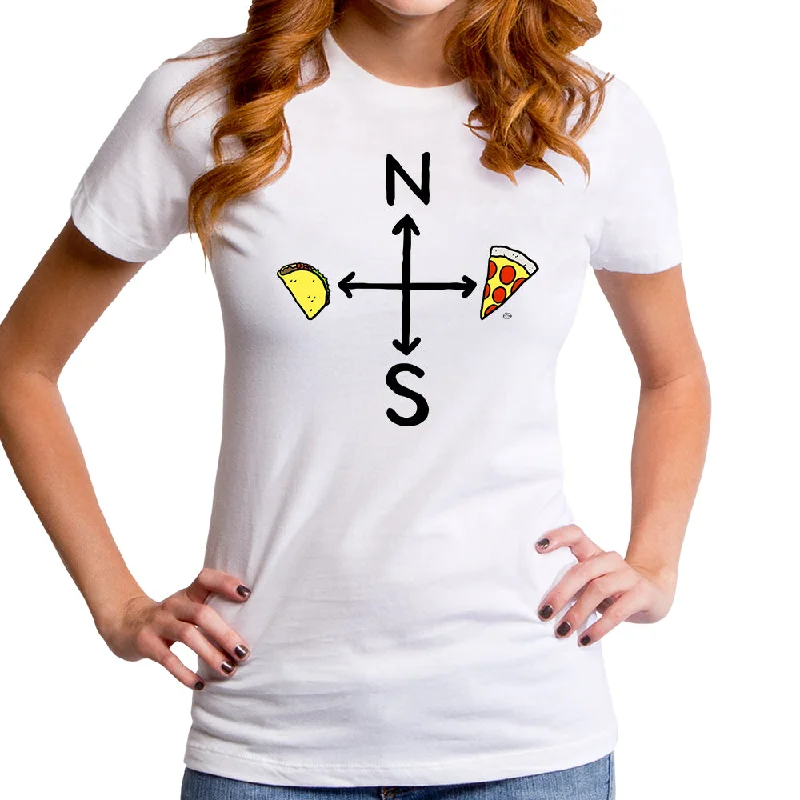 North South Pizza Taco Women's T-Shirt Welt Pockets Slit Pockets Flap Pockets