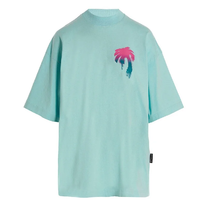 Palm Angels I Love PA Logo Light Blue T-Shirt Mesh Blend Leather Blend Suede Blend