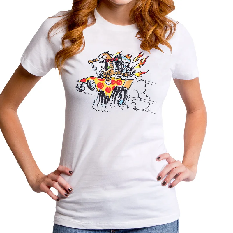 Pizza Cat Burnout Women's T-Shirt Notch Collar Peter Pan Collar Cowl Neck