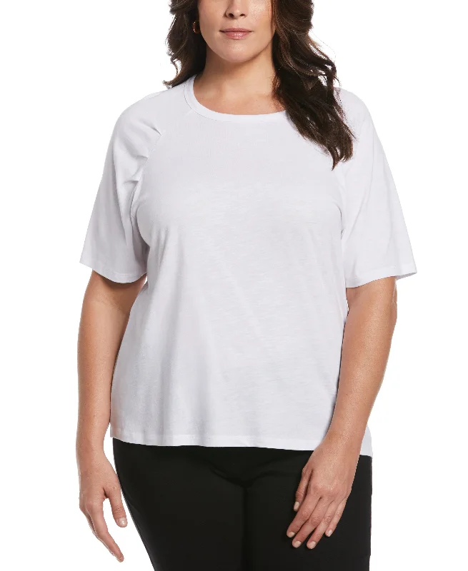 Plus Size Pleated Raglan Sleeve Tee Hooded Caped Shawl Collar