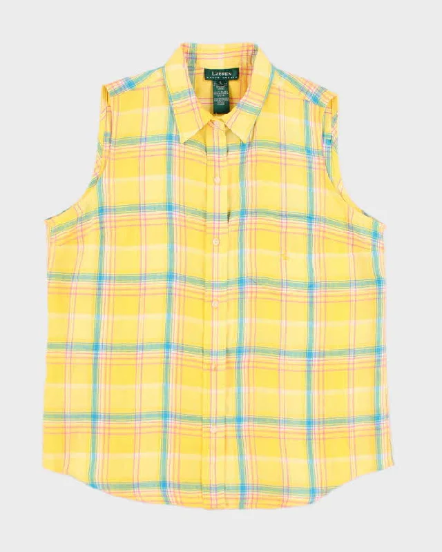 Ralph Lauren Yellow Check Sleeveless Shirt - L Fleece Nylon Spandex