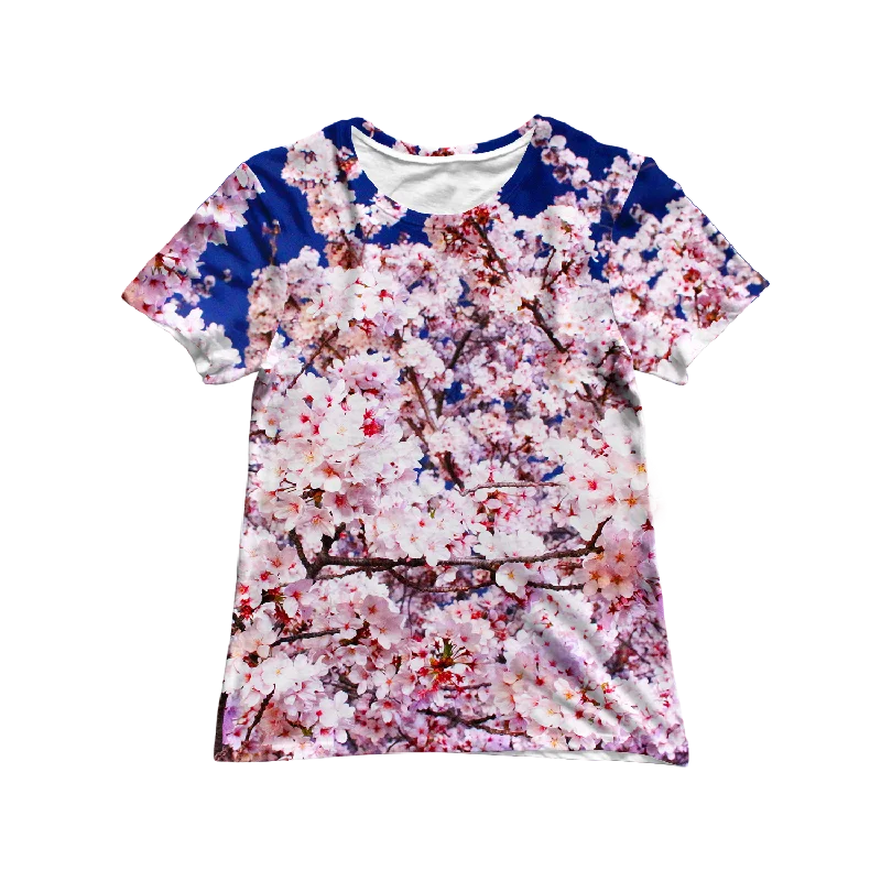 Sakura Blossom Women's Tee Asymmetrical Pockets Print