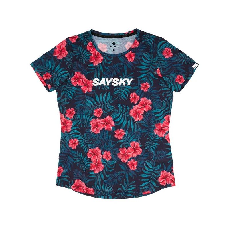 Saysky WMNS Flower Combat T-Shirt, Flowers Chenille Fabric Brocade Fabric Lace Fabric