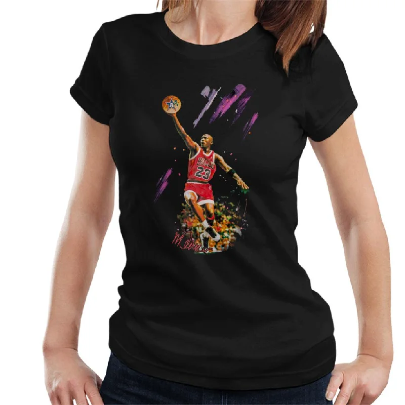 Sidney Maurer Original Portrait Of Bulls Star Michael Jordan Women's T-Shirt Silk Blend Satin Velvet