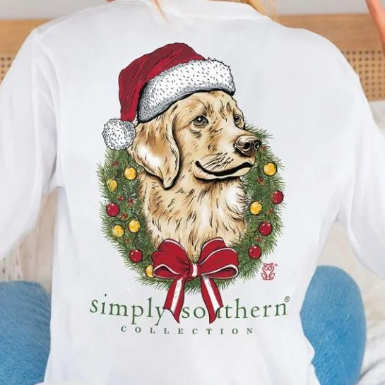 Simply Southern Women’s Long Sleeve Merry Dog Holiday Christmas T-Shirt Fashionable Trendy Casual