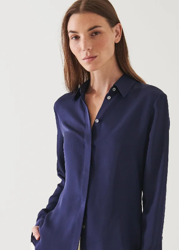 Slim Silk Shirt Front Pockets Side Pockets Patch Pockets