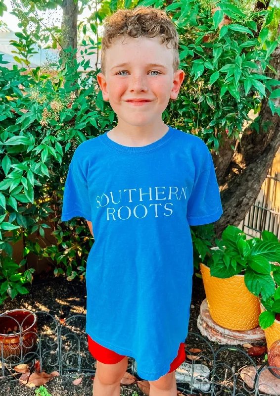 Southern Roots Youth Tee - Royal Blue Polka Dot Checkered Tartan