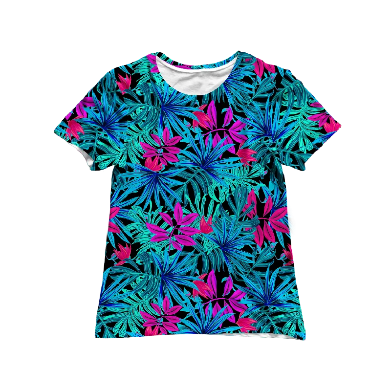 Tropical Leaves Women's Tee Spandex Blend Rayon Blend Denim Blend