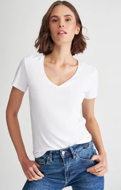 WOMEN'S BASIC SHORT SLEEVE T-SHIRT IN WHITE Silk Blend Satin Velvet