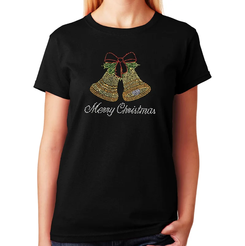 Women's / Unisex T-Shirt with Merry Christmas Bells in Rhinestones Layered Multi-layer Single Layer