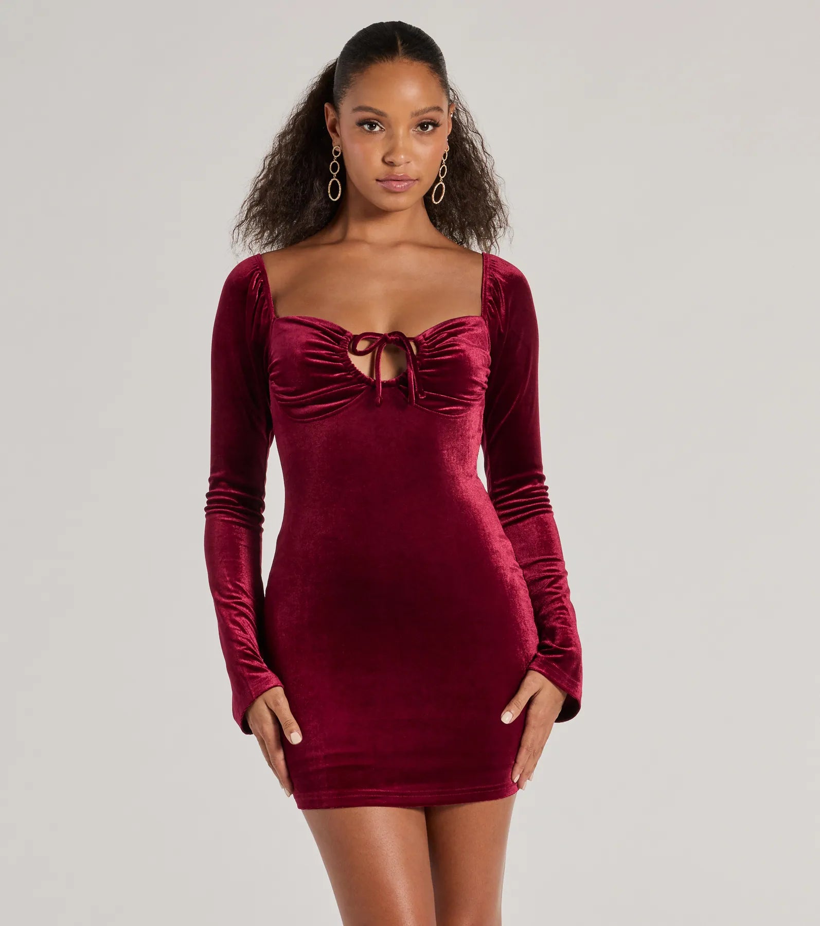 Season Of Splendor Long Sleeve Velvet Mini Dress Tunics Review highly