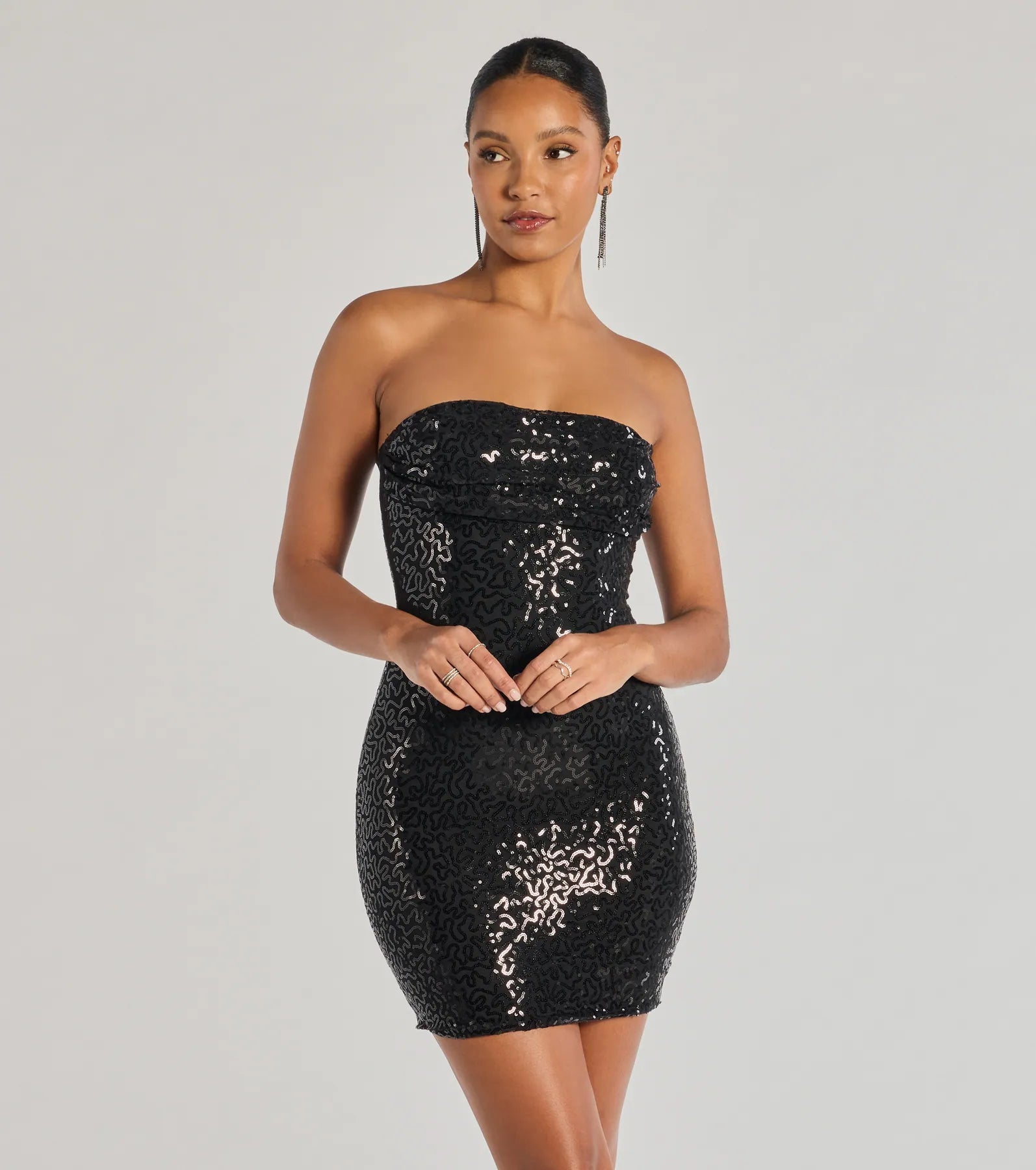 Shimmer All Night Strapless Sequin Mini Dress Tunics Versatile functional